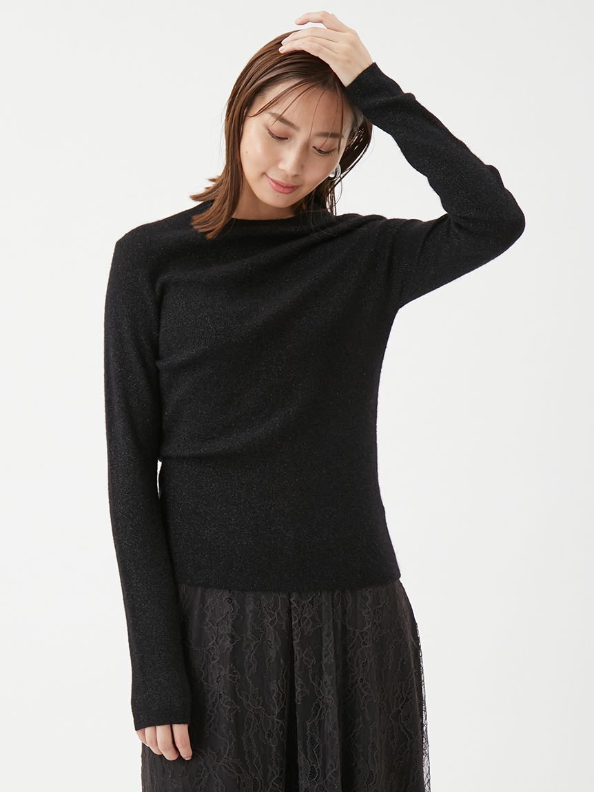 Mila Owen「モヘヤ混ラメリブニットプルオーバー」|ニット・セーター|BLK