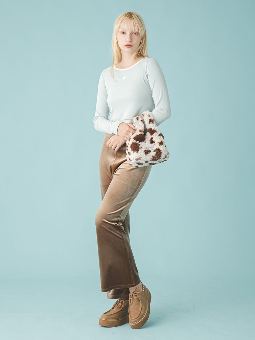 FURFUR「リボン刺繍イージーベロアパンツ」|チノ|