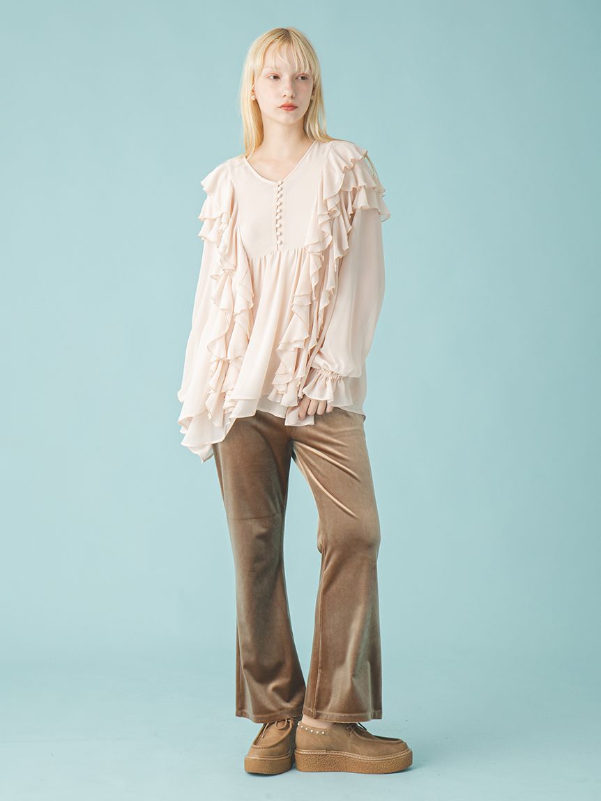 FURFUR「リボン刺繍イージーベロアパンツ」|チノ|