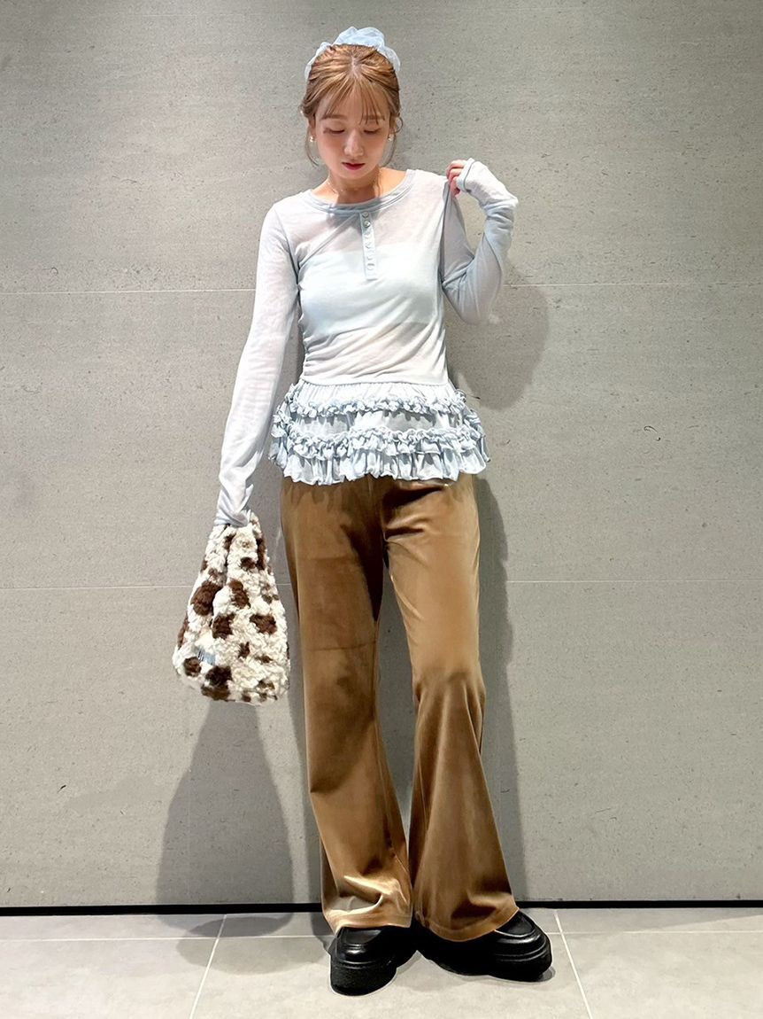 FURFUR「リボン刺繍イージーベロアパンツ」|チノ|