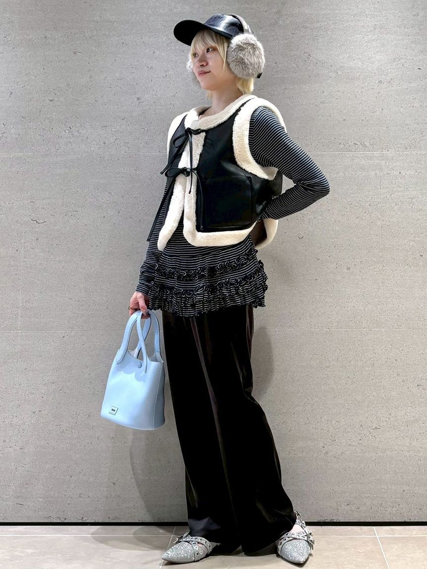 FURFUR「リボン刺繍イージーベロアパンツ」|チノ|