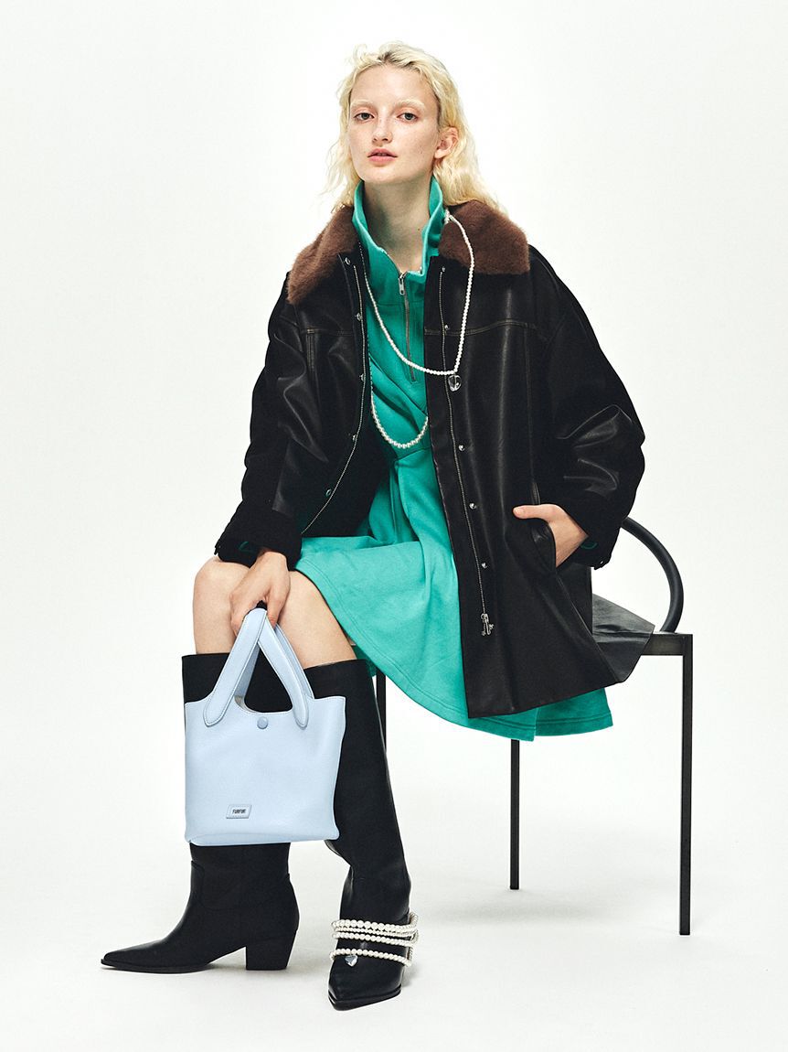 FURFUR「2WAYエコファーカラーシャツコート」|ステンカラーコート|BLK
