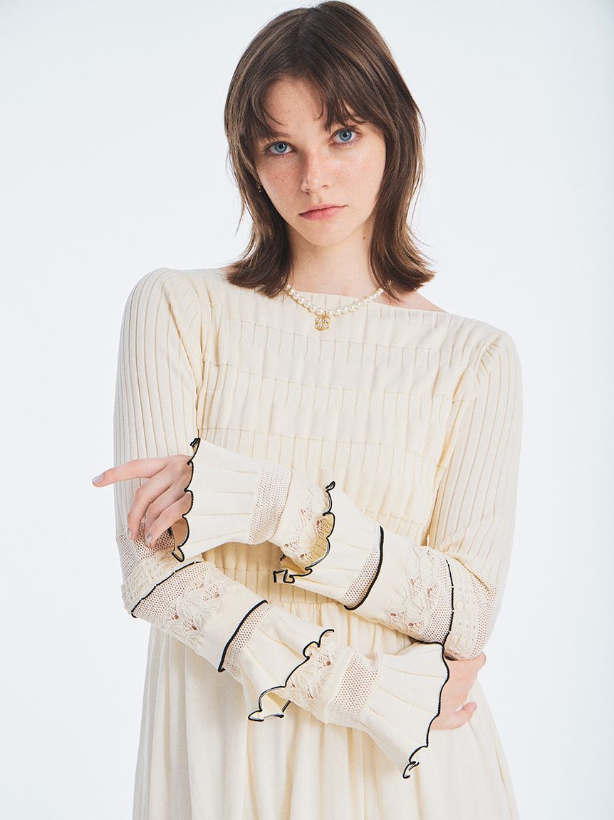 FURFUR「フリルスリーブニットドレス」|ドレス|WHT