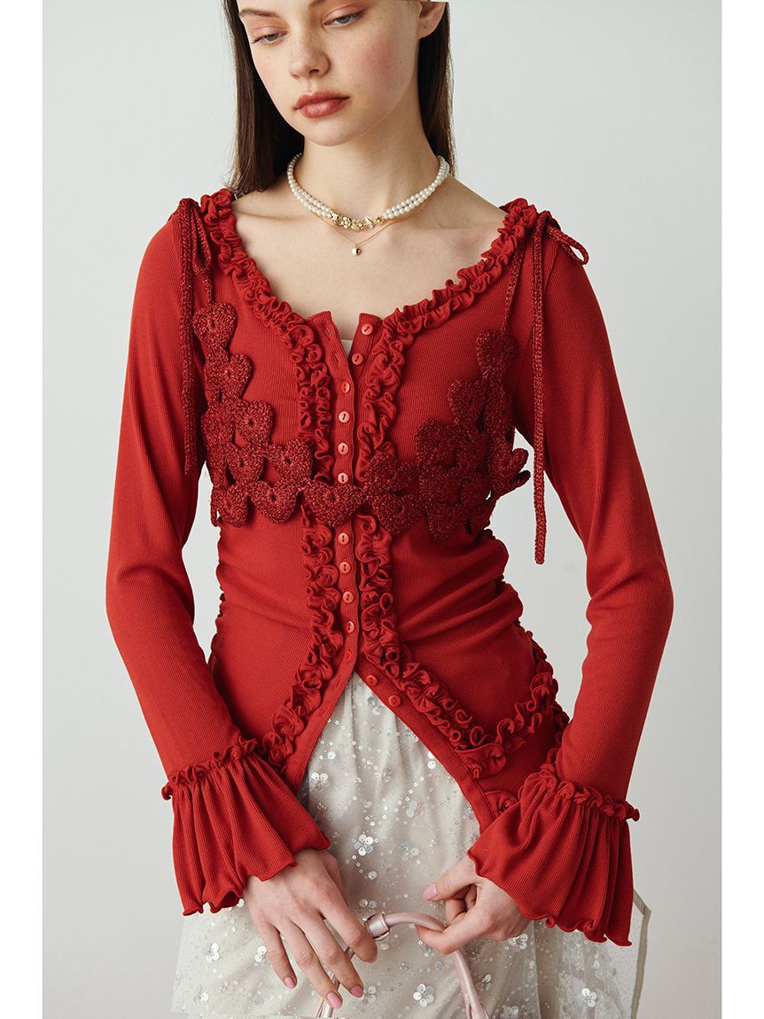 FURFUR「【WEB限定カラー】フリルカーディガン」|カーディガン|RED