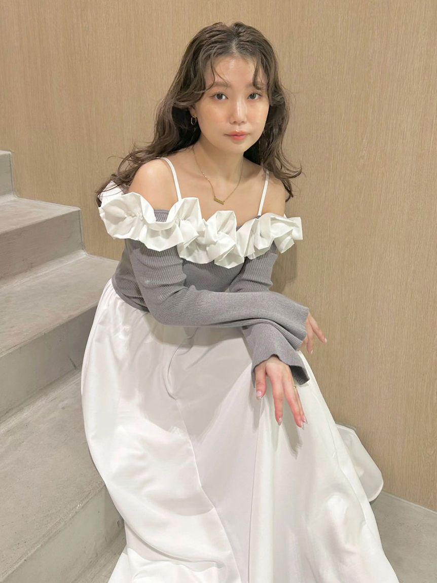 LILY BROWN「【限定カラー】【WEB限定00サイズ】フリルカラーニットコンビワンピース」|ワンピース|GRY