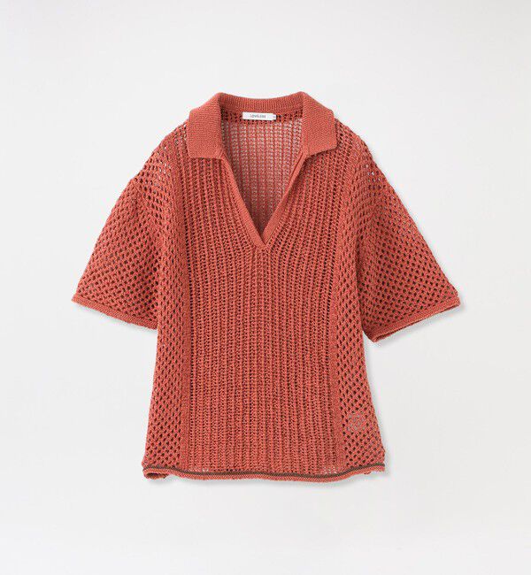  「オープンワークニットポロシャツ」|ポロシャツ|レッド