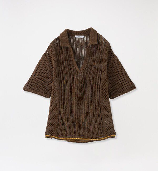  「オープンワークニットポロシャツ」|ポロシャツ|ブラウン