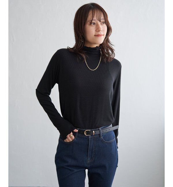 ikka「ハイネックテレコ長袖プルオーバー」|Tシャツ・カットソー|ブラック