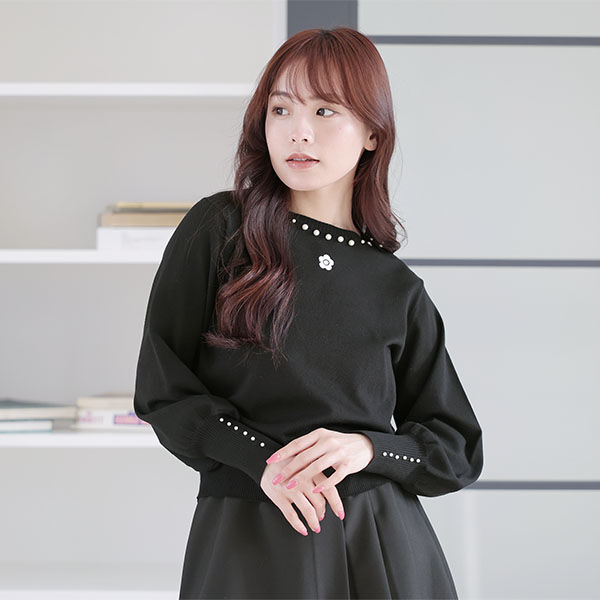 MARY QUANT「ロングリブパール ニット」|ニット・セーター|ブラック