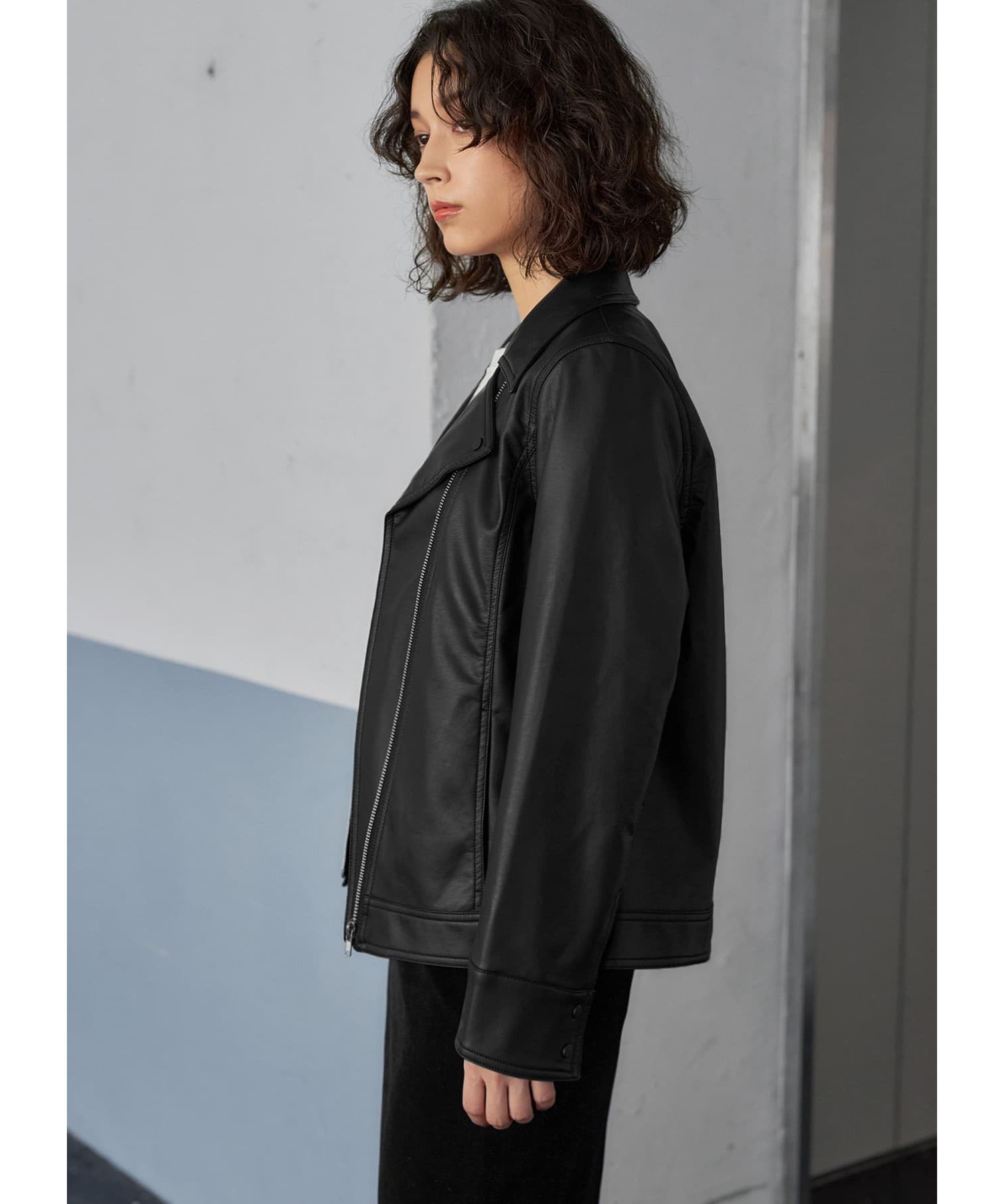 STYLE DELI「フェイクレザーライダースブルゾン」|ライダースジャケット|