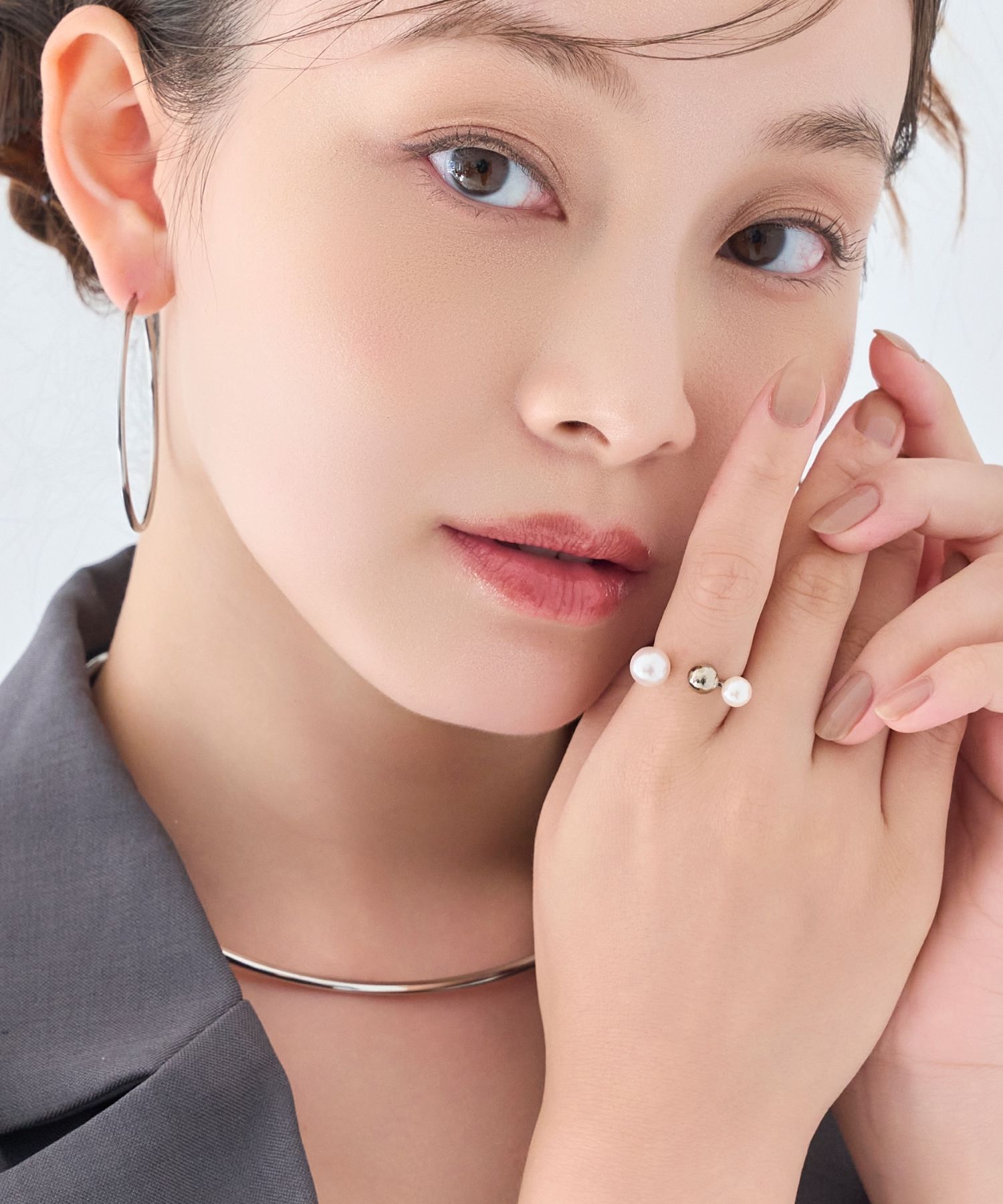 Phoebe「【金属アレルギー対応】ミックスドットリング　シルバー/ニッケルフリー/パール」|リング|