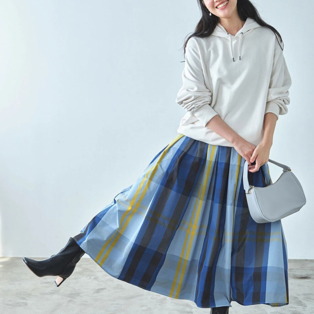 BACKYARD FAMILY「スカート レディース チェック 通販 フレアスカート ロングスカート フレアースカート」|スカート|ブルー1