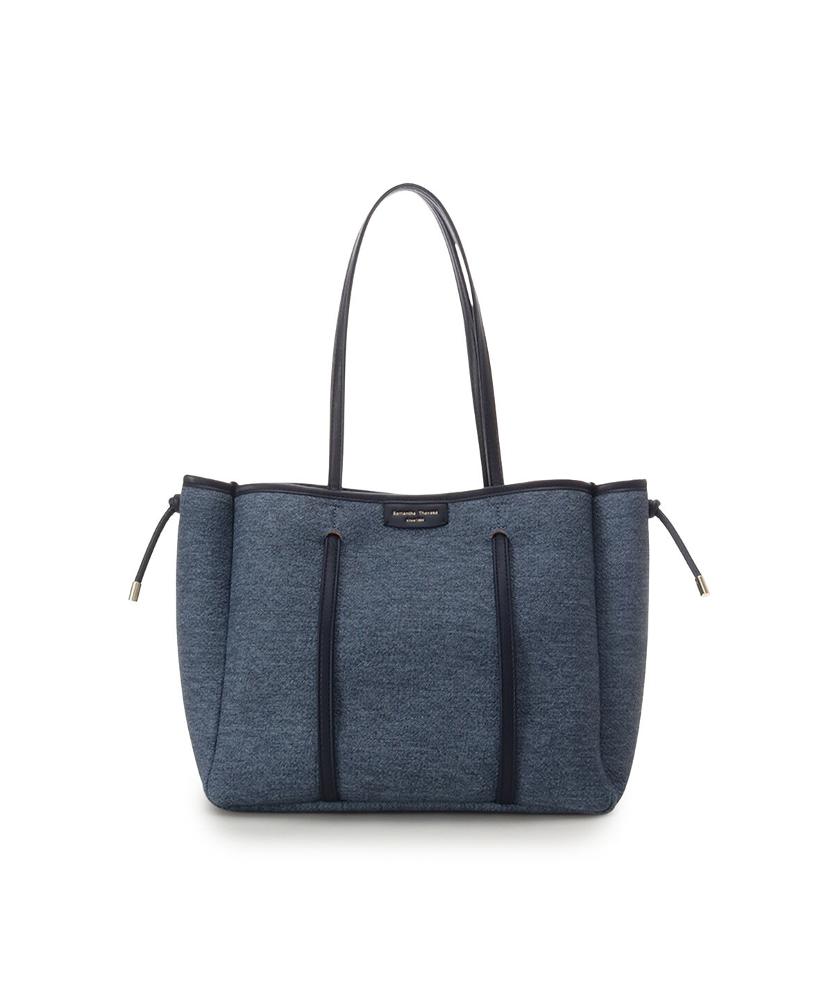 Samantha Thavasa「デニム調キャンバスデザイン 合皮トートバッグ 大サイズ」|トートバッグ|ネイビー