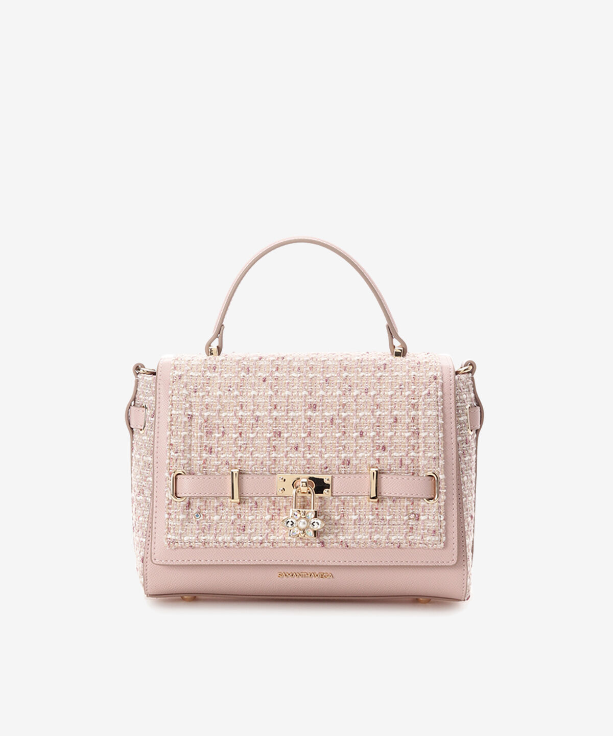 Samantha Vega「ツイードベルトビジューショルダーバッグ」|ショルダー・メッセンジャー|ﾋﾟﾝｸﾍﾞｰｼﾞｭ