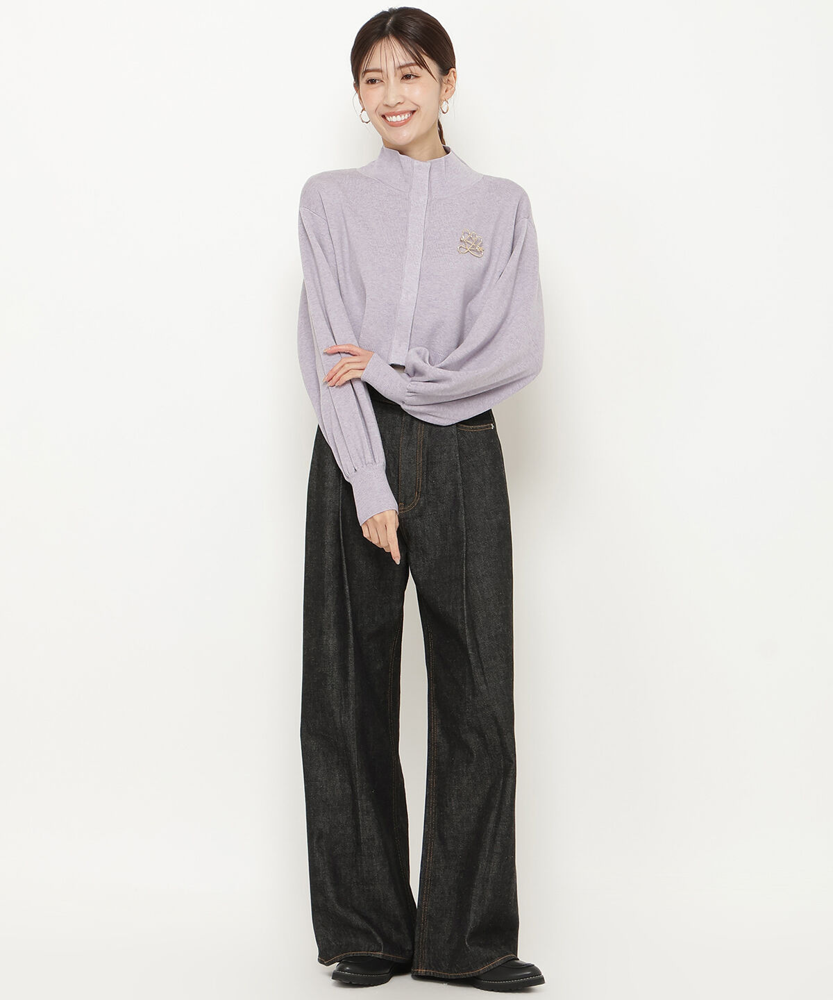 アンドクチュール「クロップトスタンドネックニットジャケット」|ノーカラージャケット|