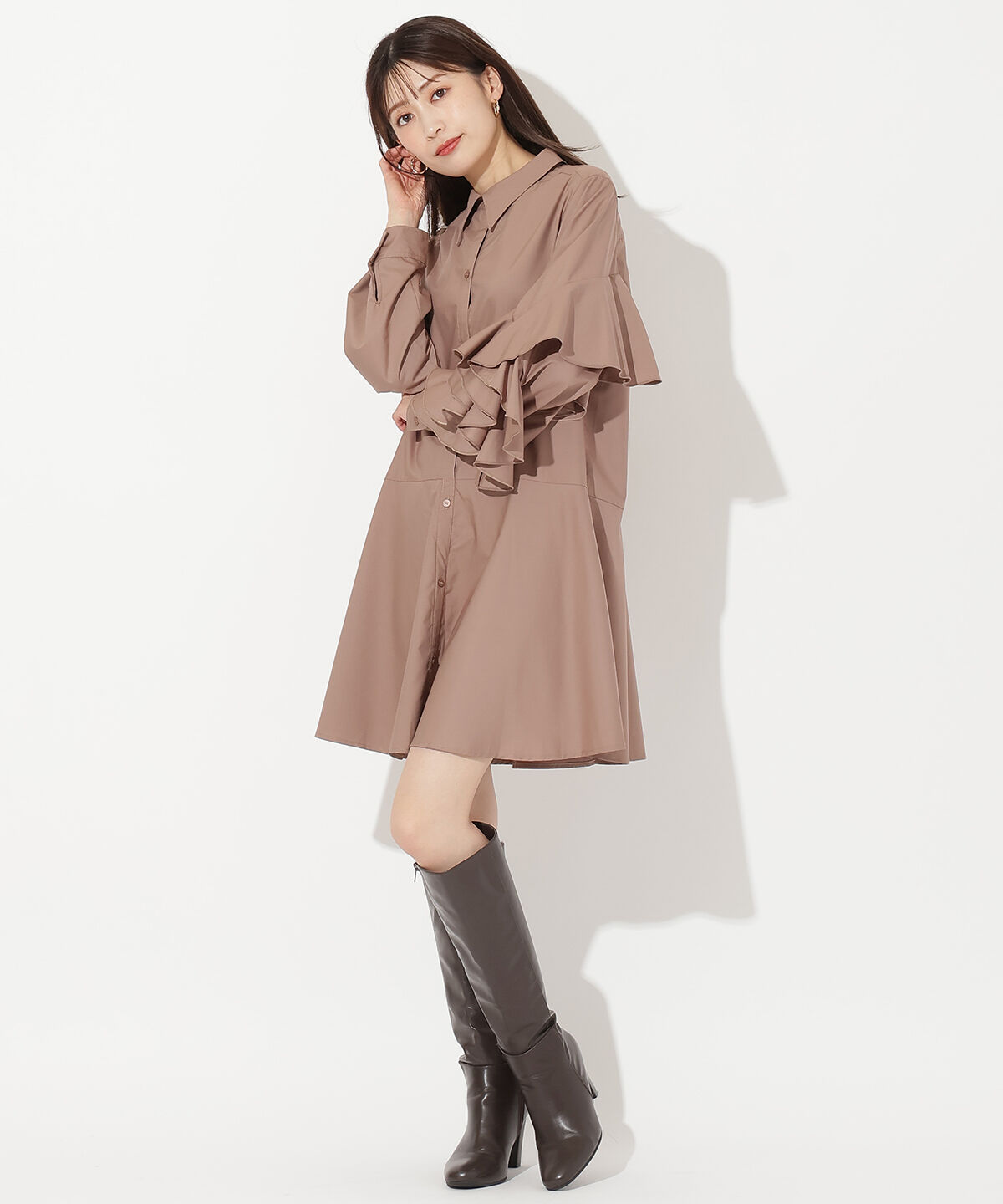 アンドクチュール「アシメフリルスリーブミニワンピース」|ワンピース|