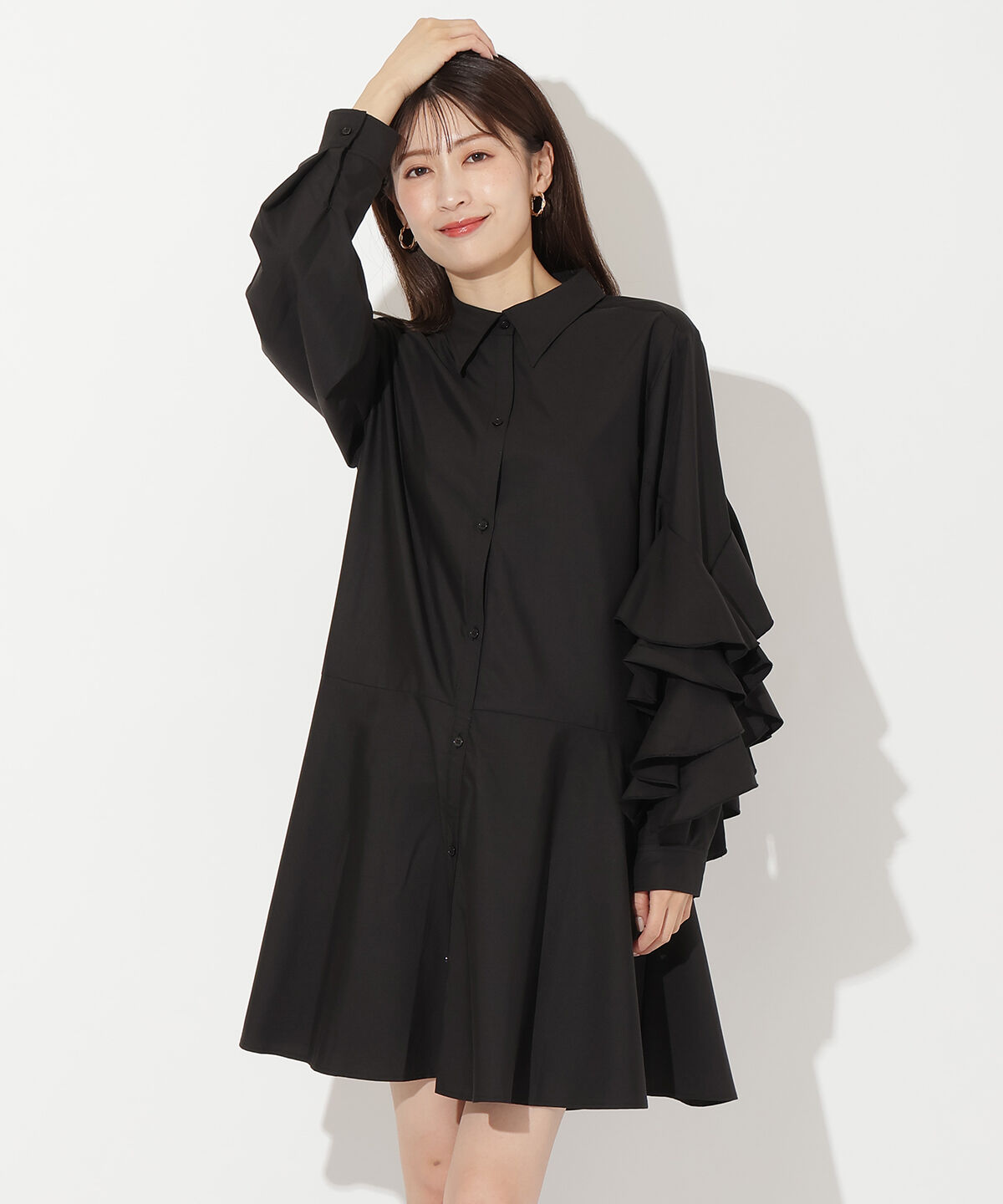 アンドクチュール「アシメフリルスリーブミニワンピース」|ワンピース|