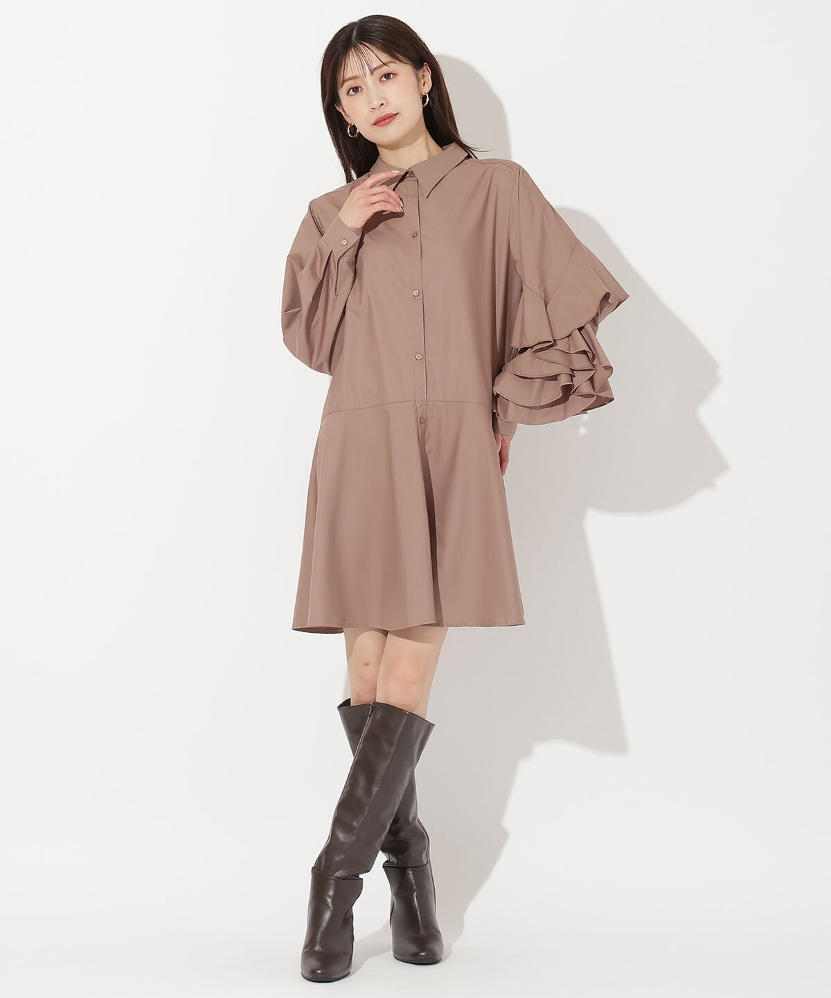 アンドクチュール「アシメフリルスリーブミニワンピース」|ワンピース|