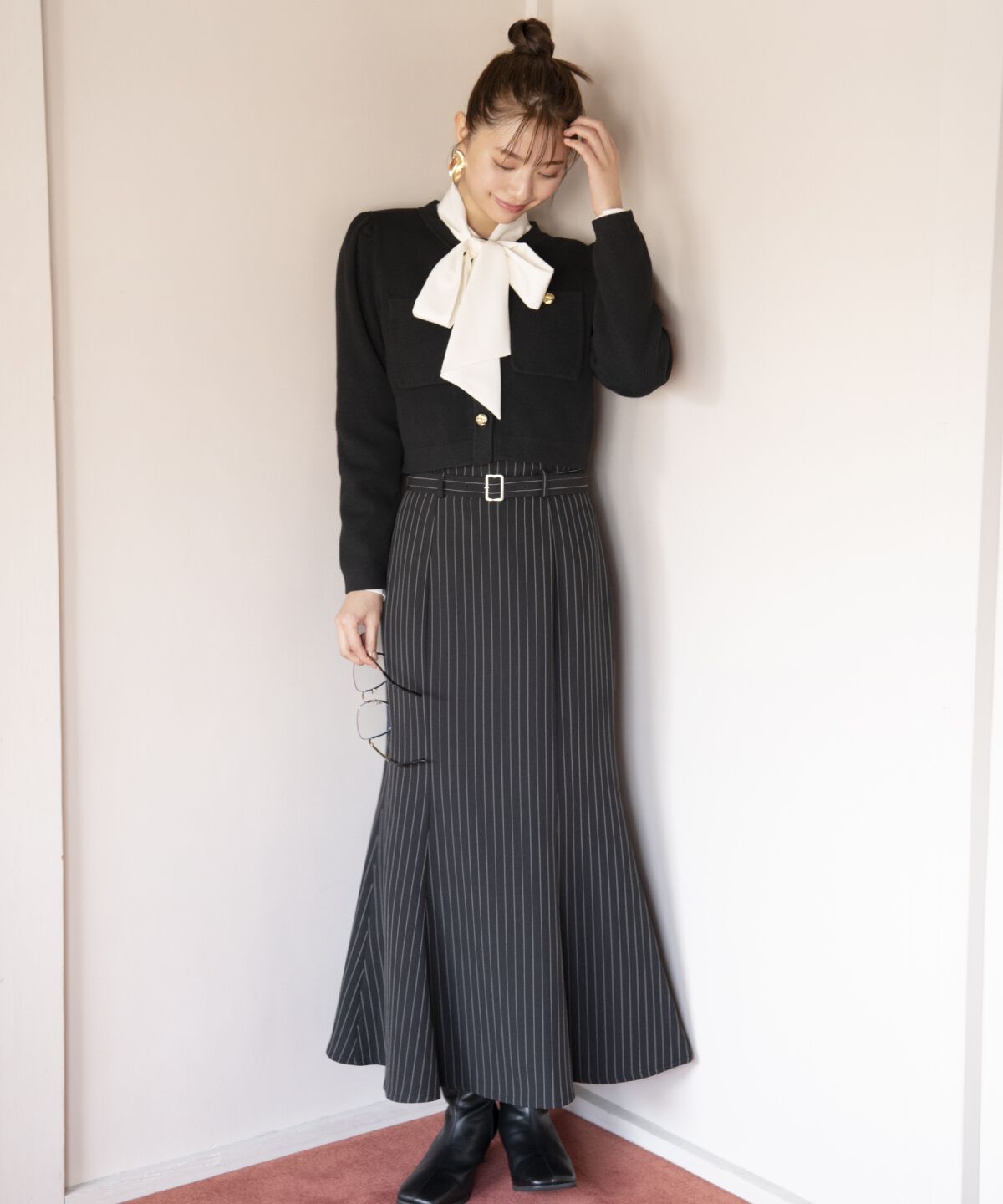 アンドクチュール「ウエスト折り返しマーメイドスカート」|スカート|black/borderｽﾄﾗｲﾌﾟ