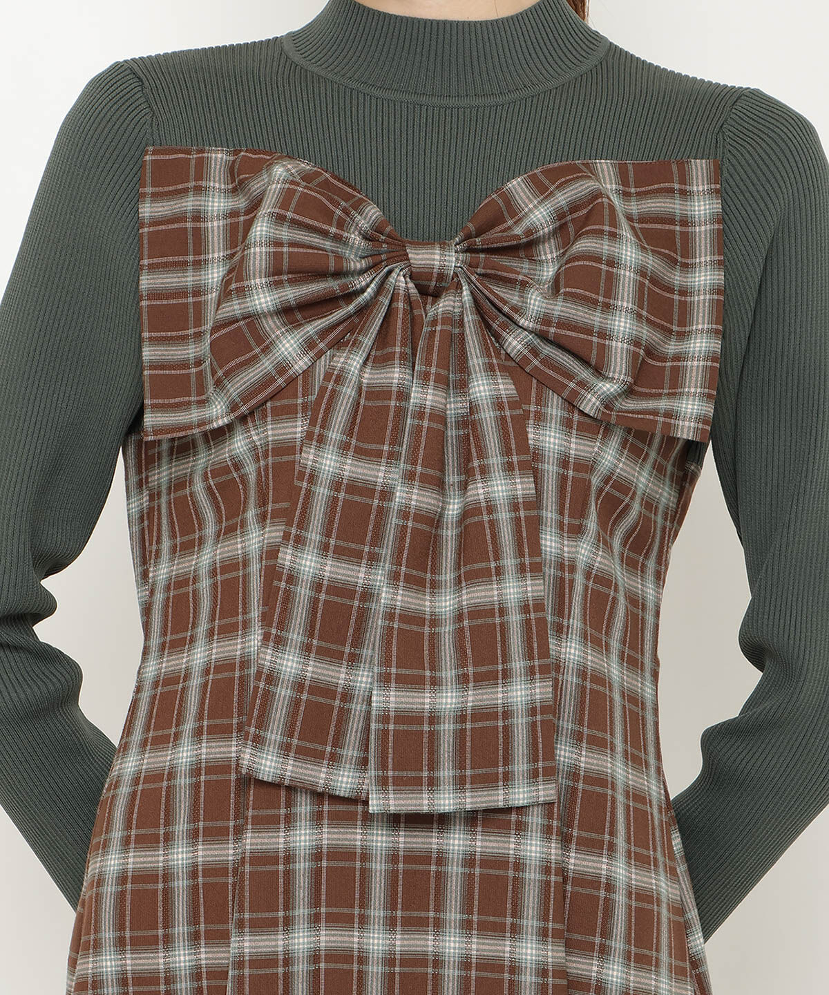 アンドクチュール「チェックリボン切替ワンピース」|ワンピース|