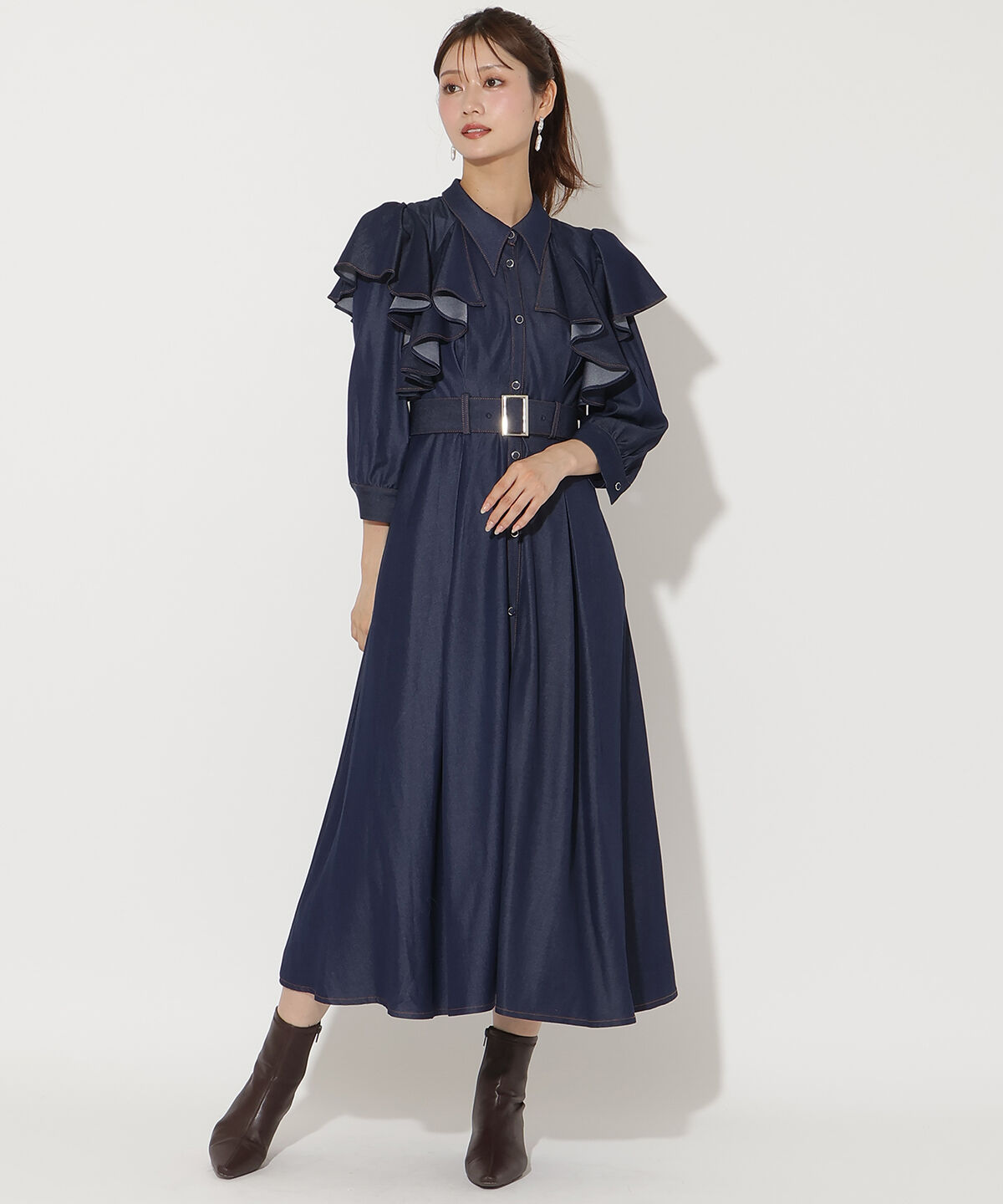 アンドクチュール「フリルケープ7分袖ワンピース」|ワンピース|