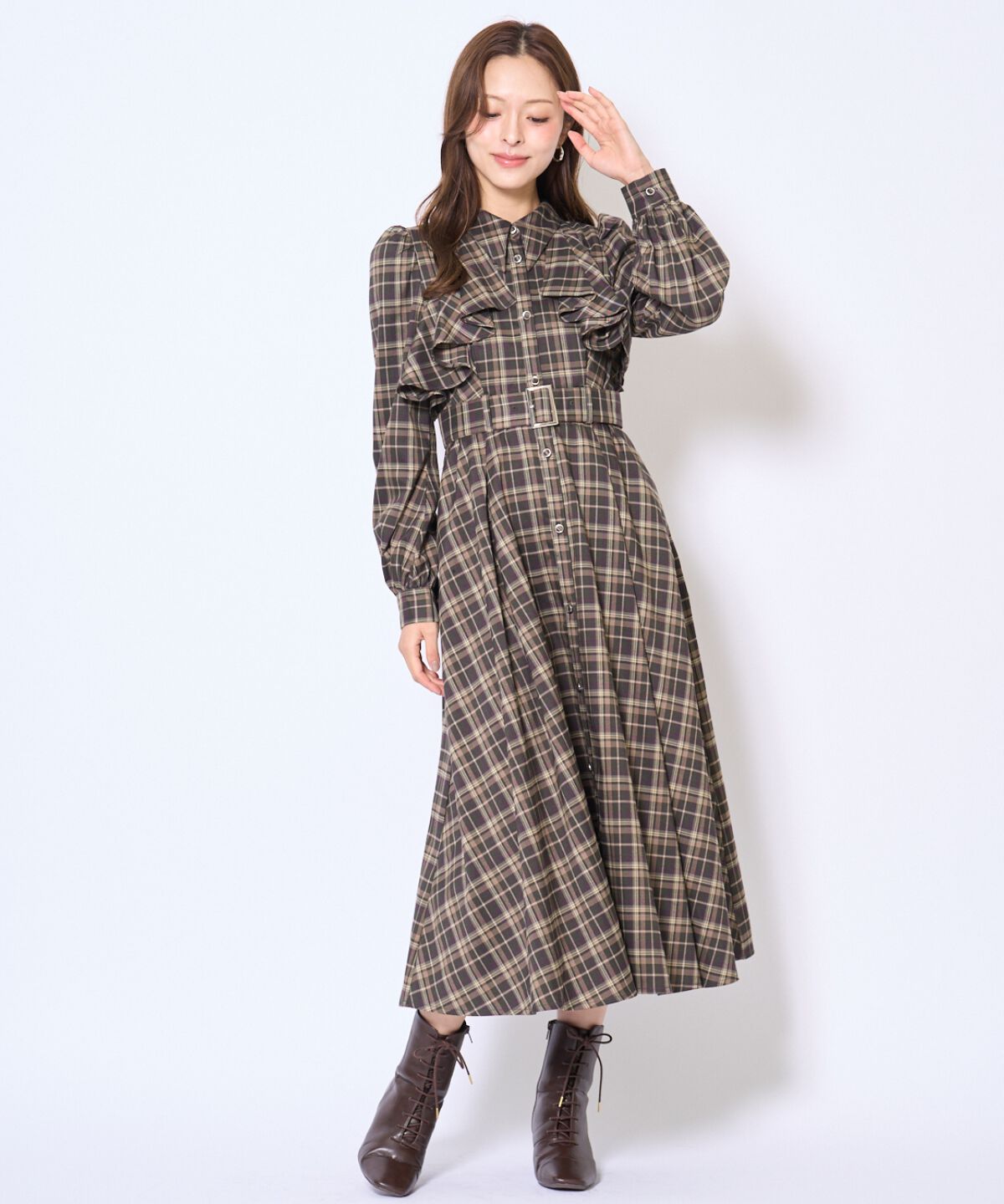 アンドクチュール「フリルケープシャツワンピース」|ワンピース|