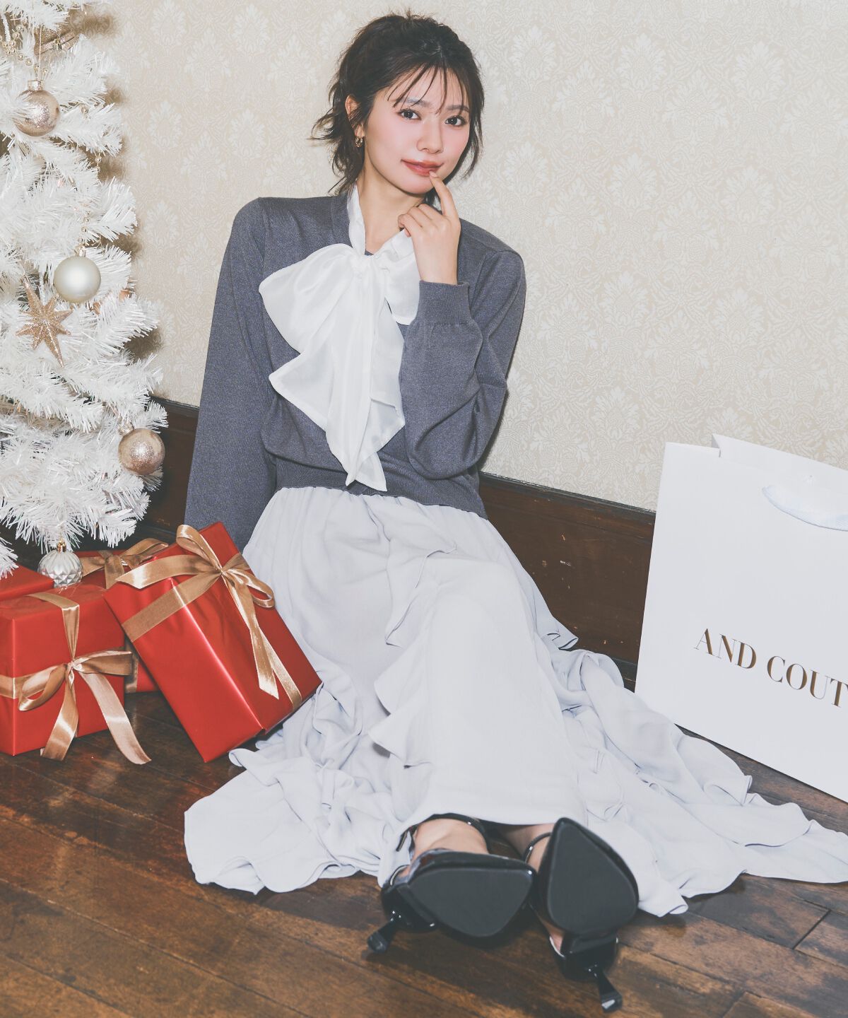 アンドクチュール「ラッフル切替フレアスカート」|フレア|