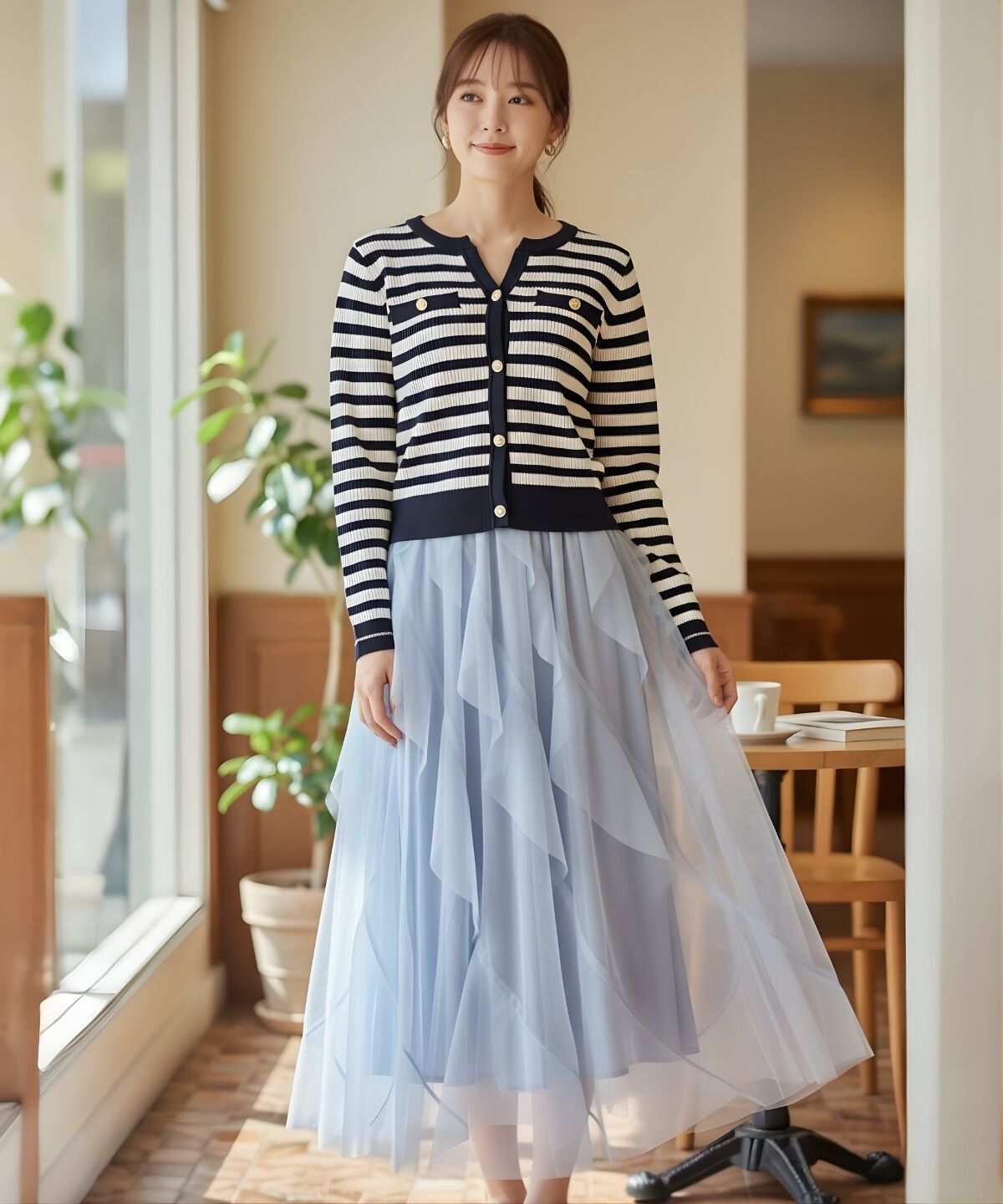 アンドクチュール「ラメボーダーニットカーディガン」|カーディガン|