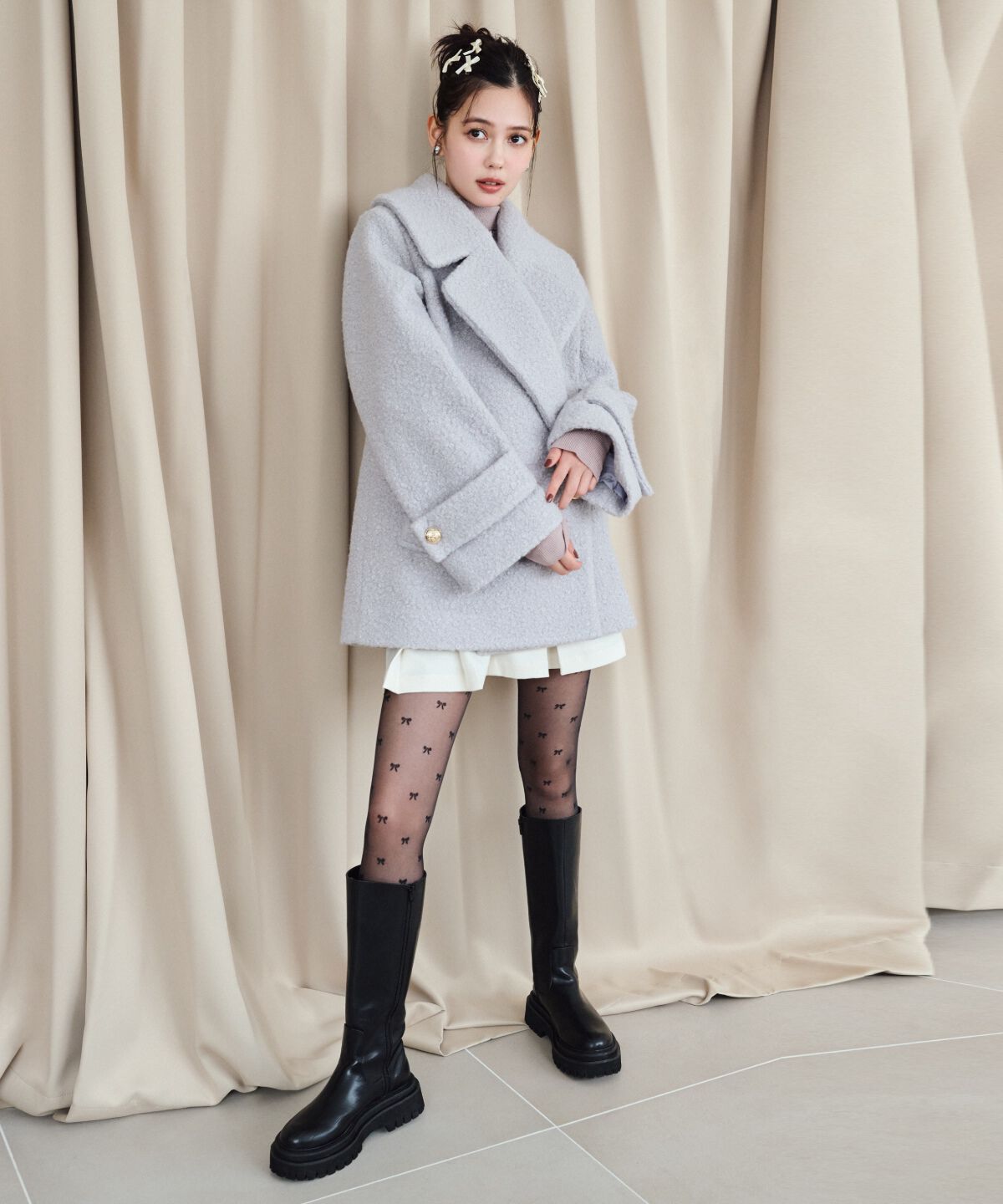 REDYAZEL「ボアダブルミドルコート」|ステンカラーコート|