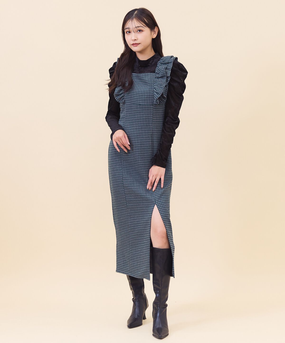 REDYAZEL「チドリフリルショルダージャンスカ」|ジャンパースカート|グレー