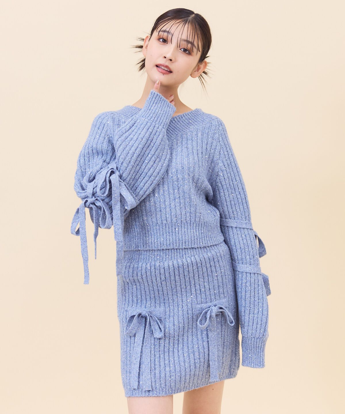 REDYAZEL「ラメスパンコールニットミニスカート」|タイト|