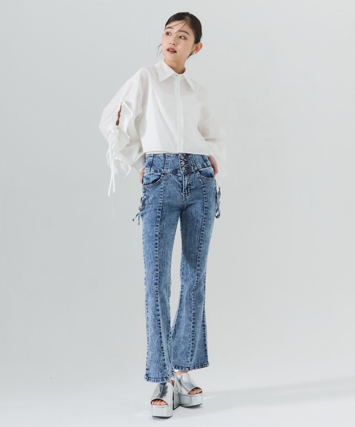 REDYAZEL「カットオフフリルリボンシャツ」|シャツ・ブラウス|