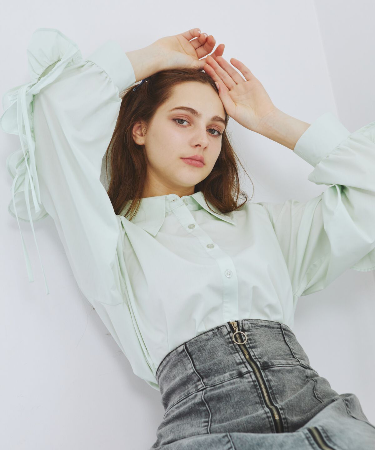 REDYAZEL「カットオフフリルリボンシャツ」|シャツ・ブラウス|ミント