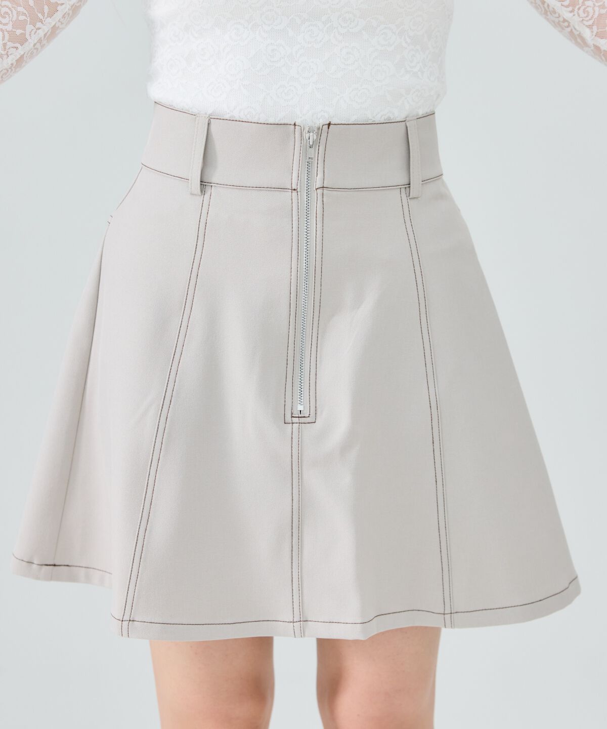 REDYAZEL「バイカラーステッチフレアミニスカート」|フレア|