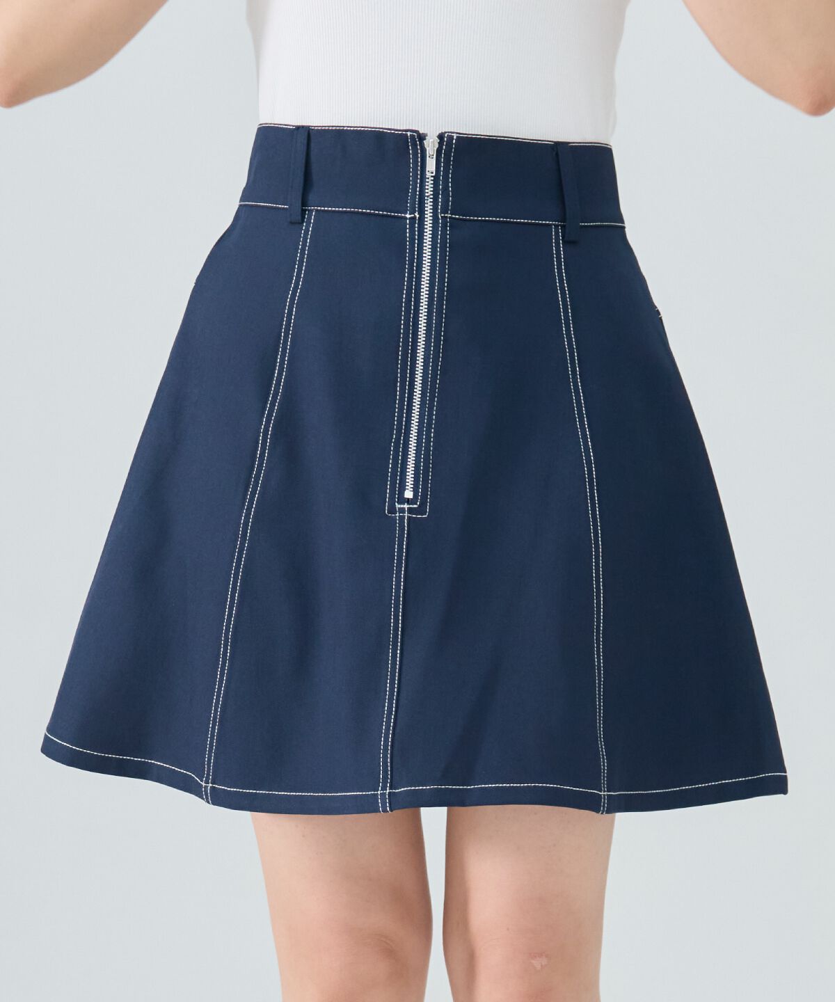 REDYAZEL「バイカラーステッチフレアミニスカート」|フレア|