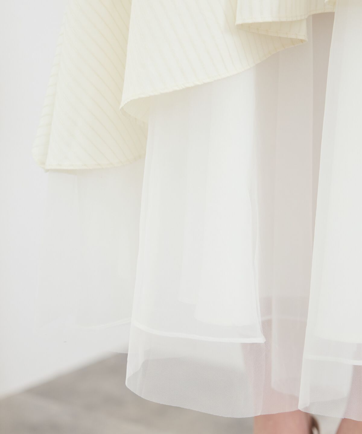 REDYAZEL「MIXストライプアシメティアードロングスカート」|フレア|