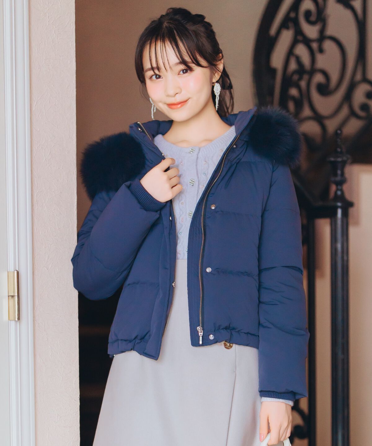 WILLSELECTION「FOXファー付きショートダウン」|ダウン|ネイビー