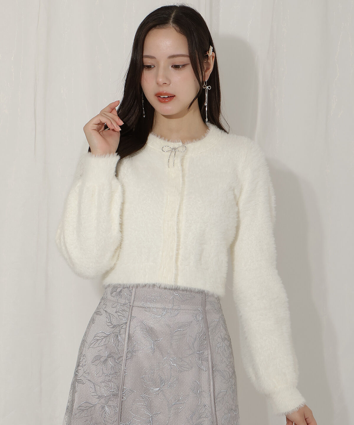 WILLSELECTION「リボンモチーフシャギーカーディガン」|カーディガン|