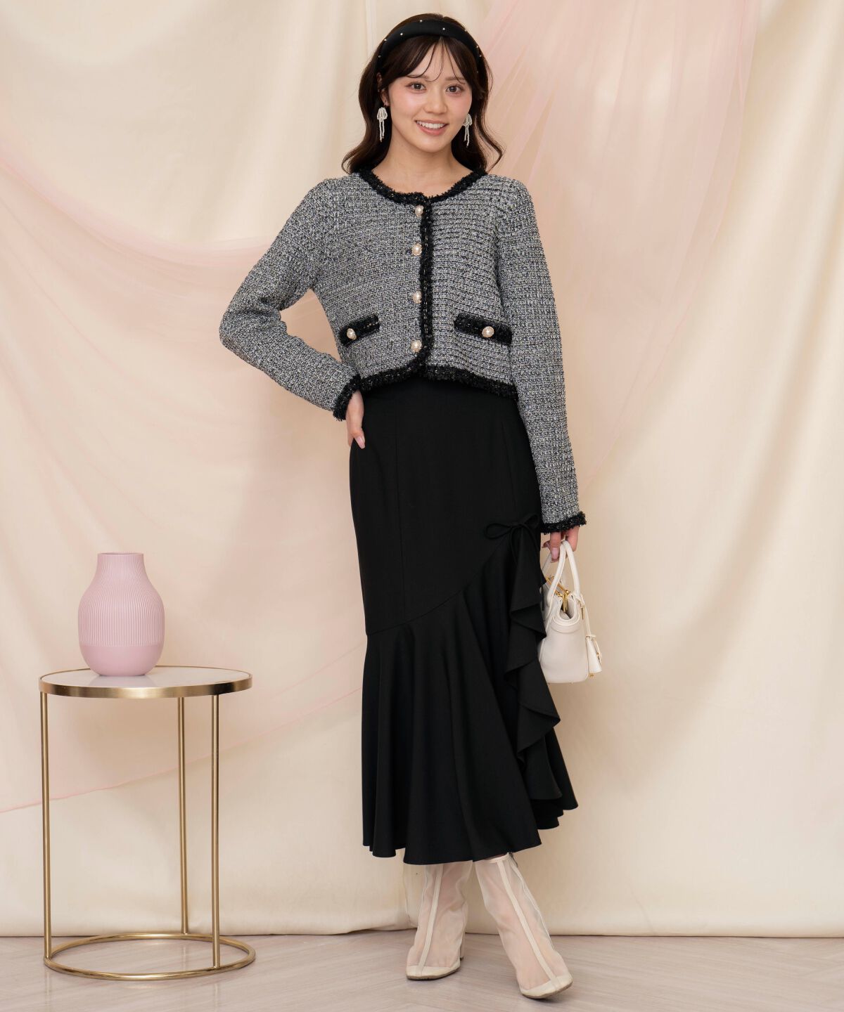 WILLSELECTION「リボンラッフルマーメイドスカート」|フレア|ブラック