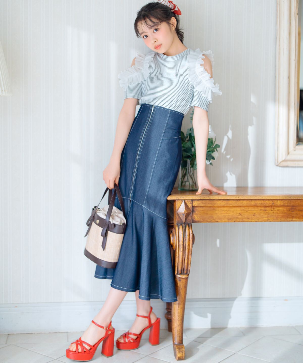 WILLSELECTION「タックリボン雑材コンビバケツバッグ」|ショルダー・メッセンジャー|