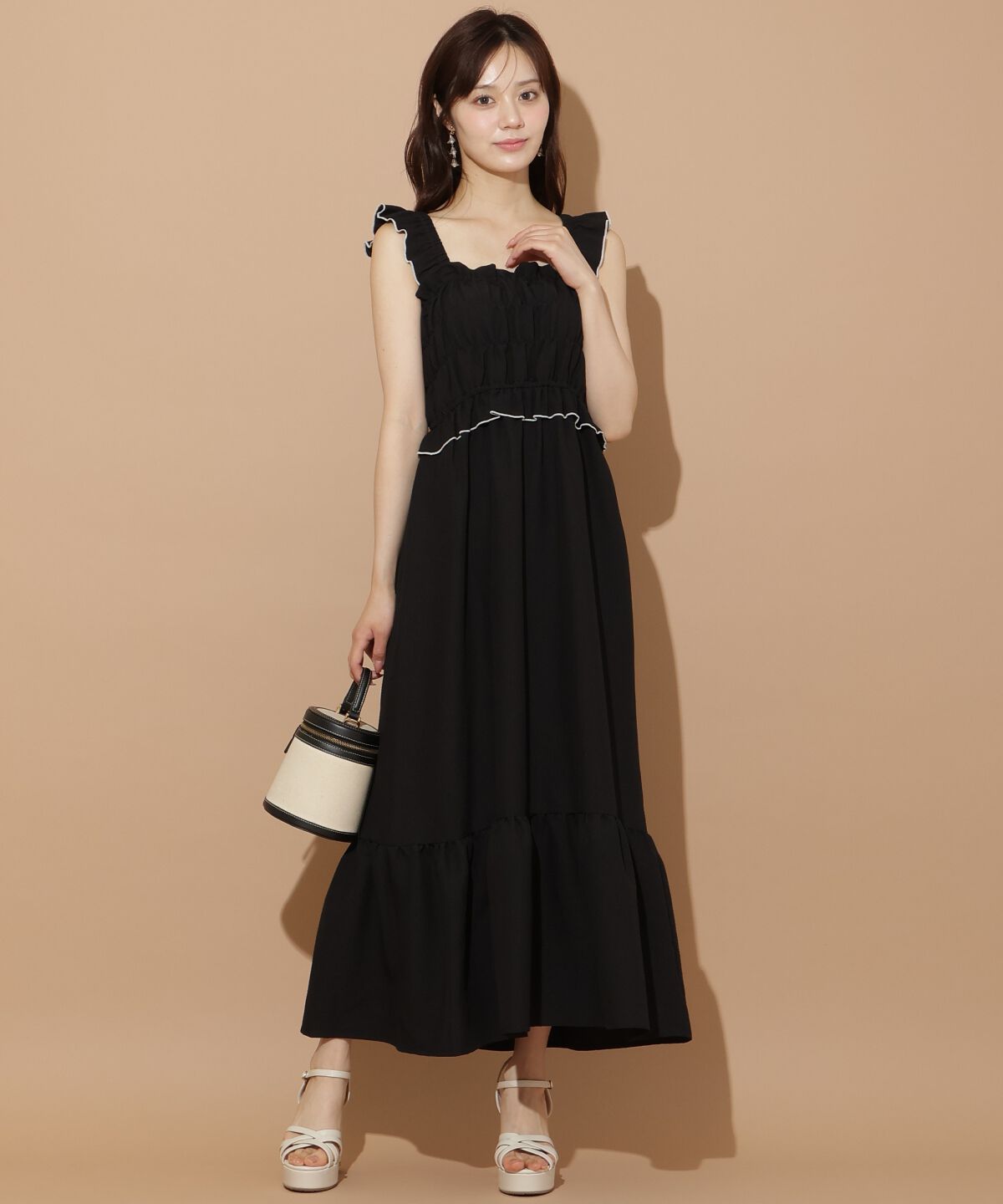 WILLSELECTION「肩フリルシャーリングワンピース」|ワンピース|ブラック