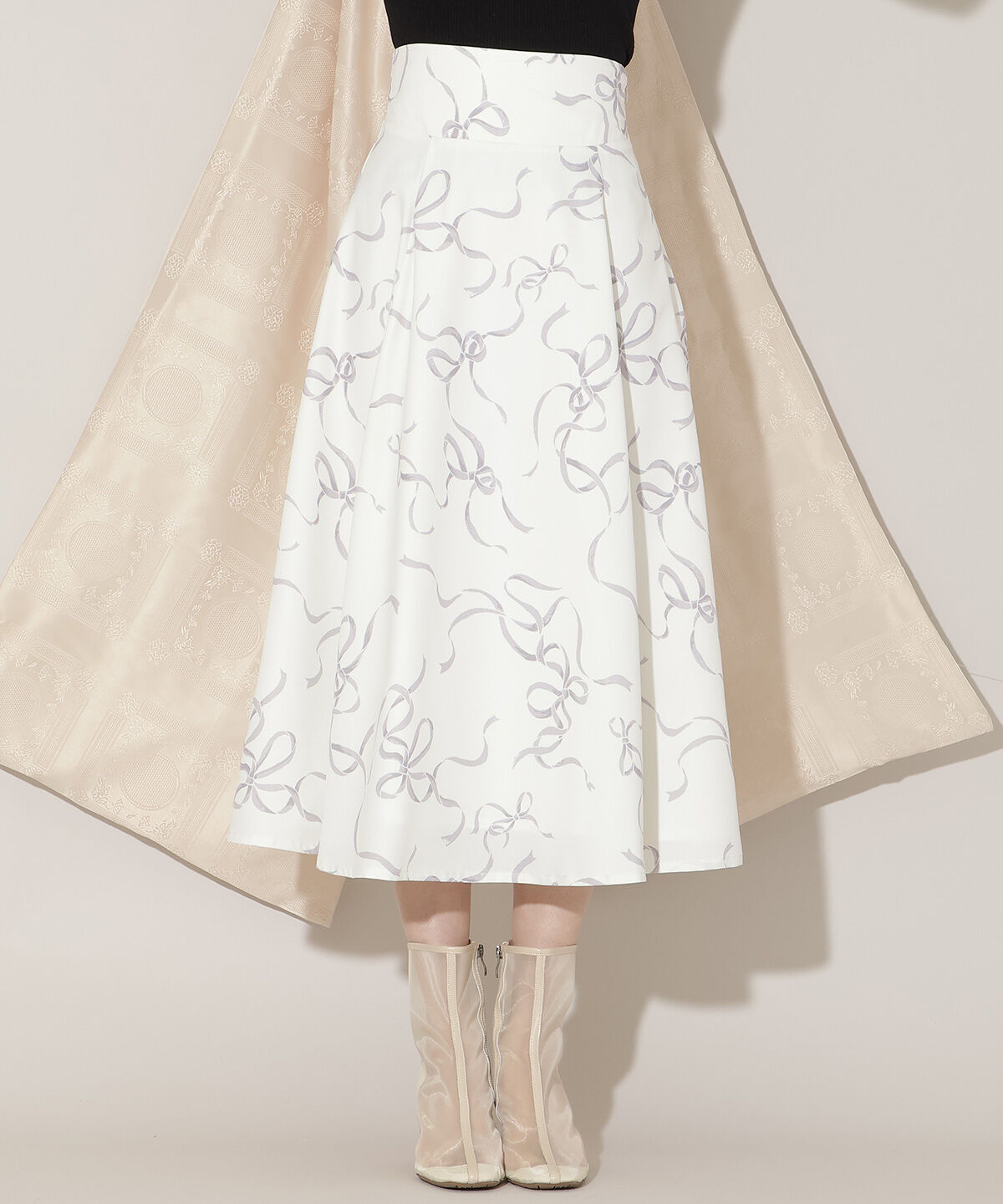 WILLSELECTION「リボンプリントフレアスカート」|フレア|