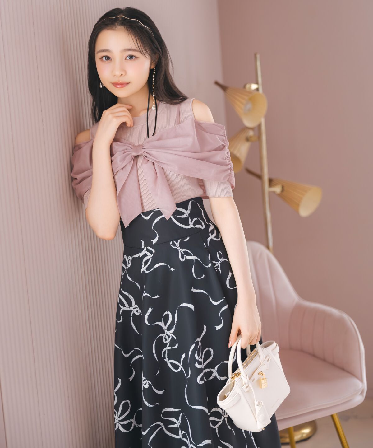 WILLSELECTION「リボンプリントフレアスカート」|フレア|