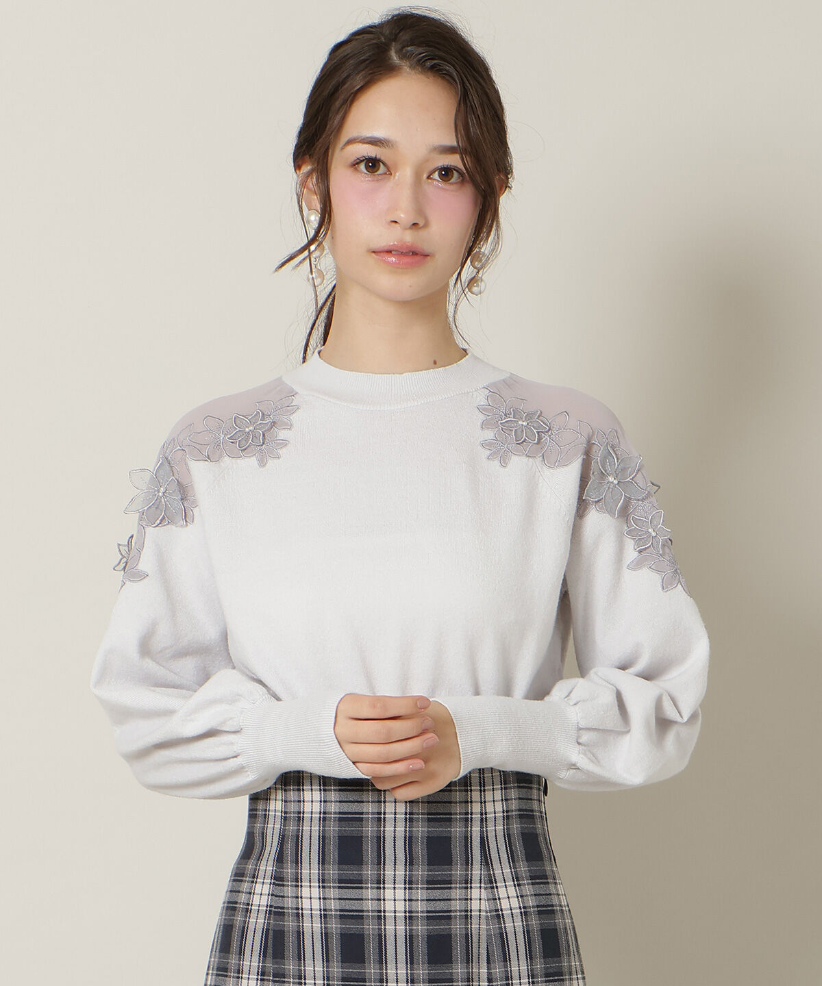 WILLSELECTION「ショルダーエンブロイダリーニット」|ニット・セーター|サックス