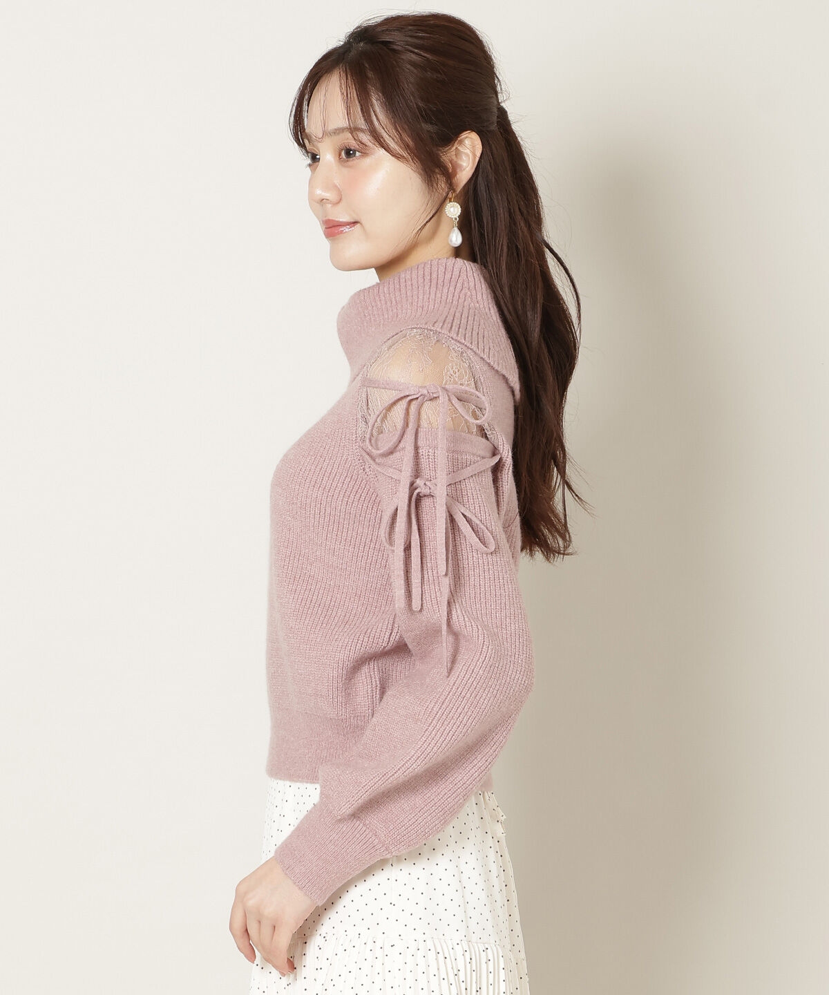 WILLSELECTION「レースショルダーオフタートルニット」|ニット・セーター|