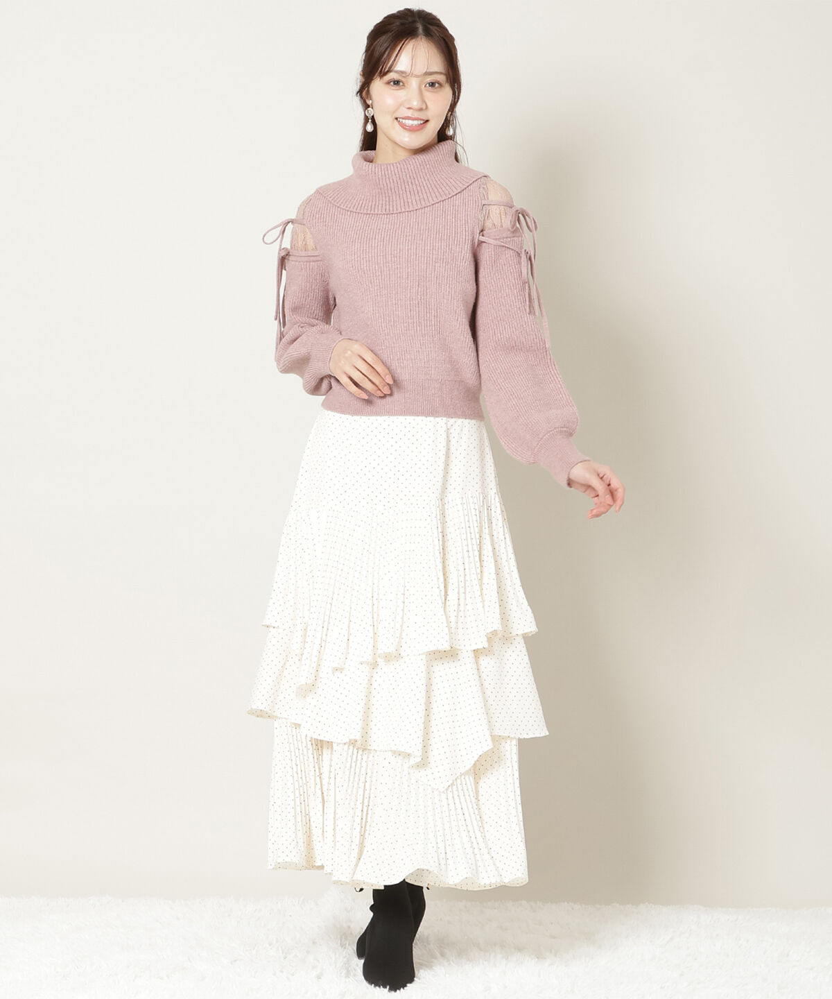 WILLSELECTION「レースショルダーオフタートルニット」|ニット・セーター|