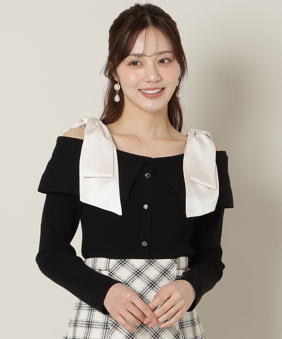 WILLSELECTION「リボンオフショルニットプルオーバー」|ニット・セーター|ブラック