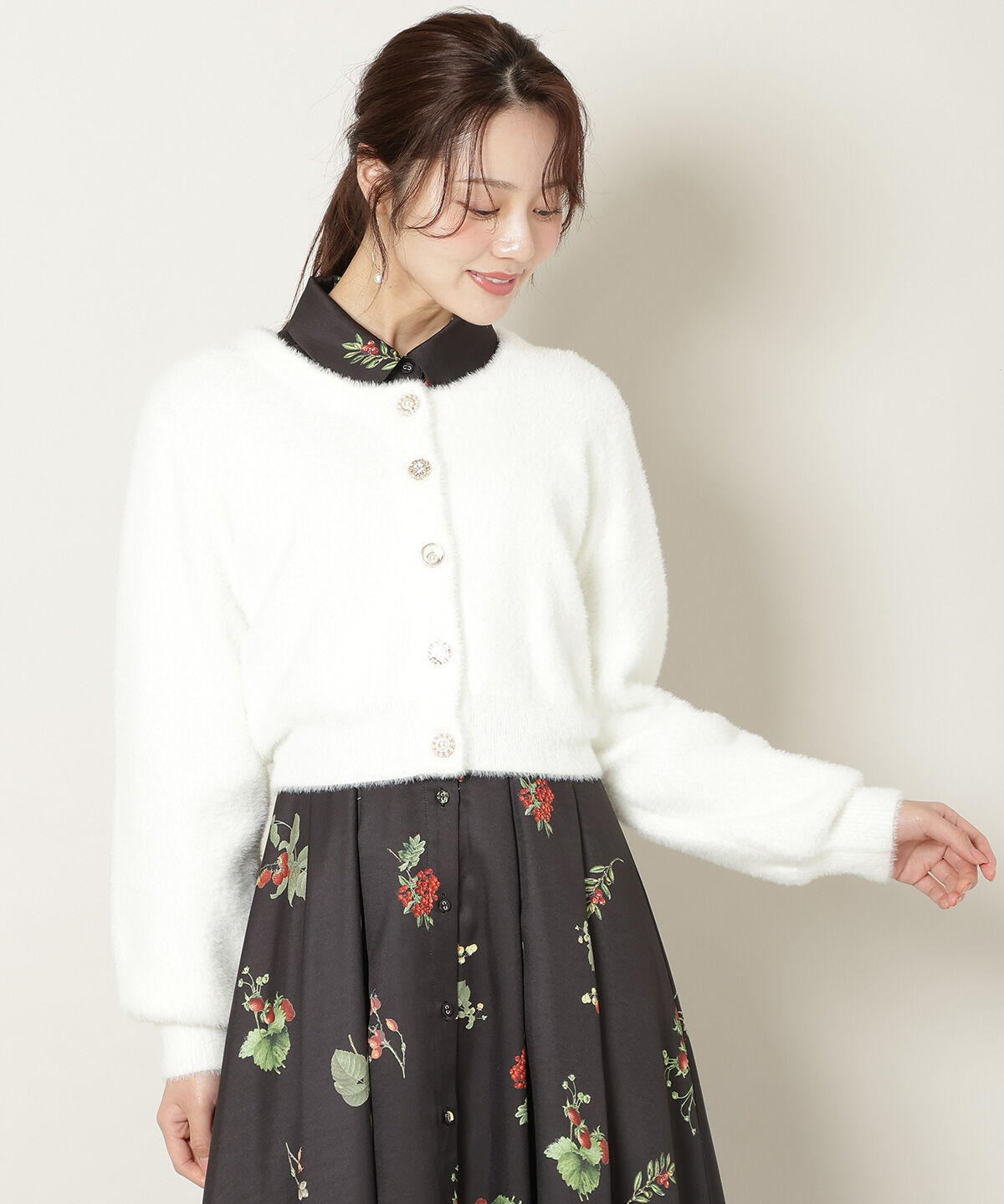 WILLSELECTION「ラウンドネックラメフェザーカーディガン」|カーディガン|オフ