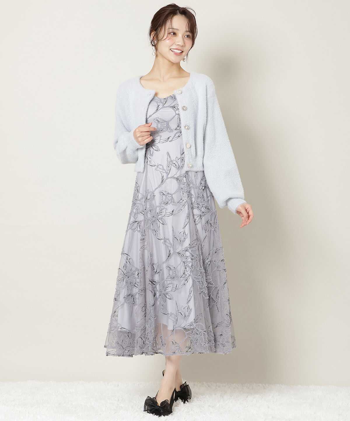 WILLSELECTION「ラウンドネックラメフェザーカーディガン」|カーディガン|