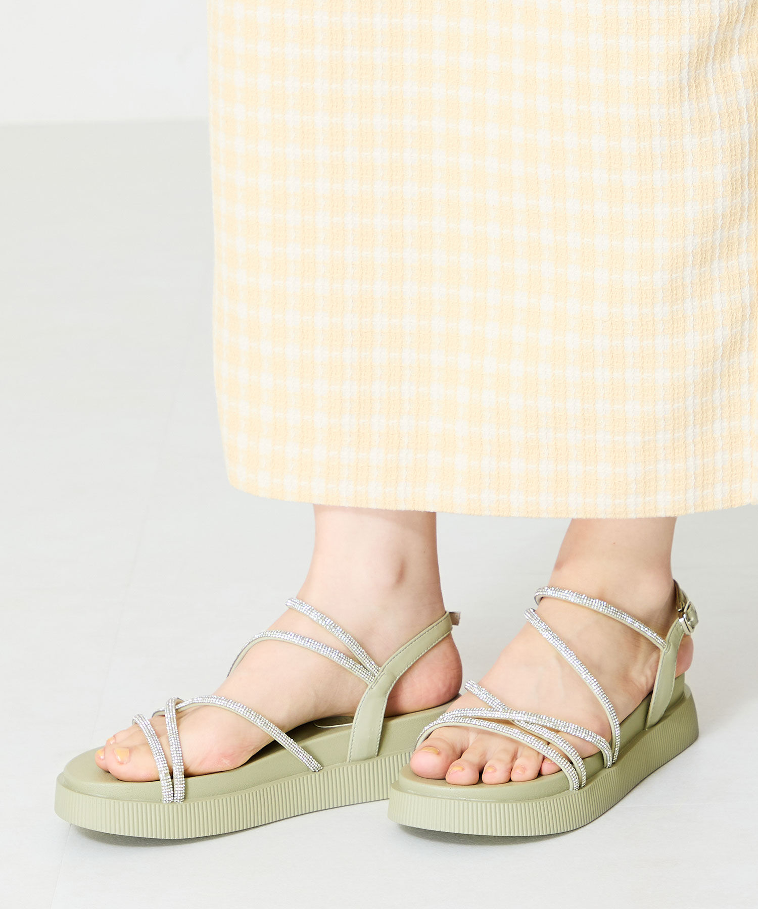 ORiental TRaffic「【追加】ラインストーンストラップサンダル/41217 サンダル 人気 トレンド 売れてる ラインストーン」|サンダル|